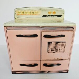 Vintage Marx Toys Tin Stove Pink Litho Metal Retro Kitchen MCM 1950s Decor